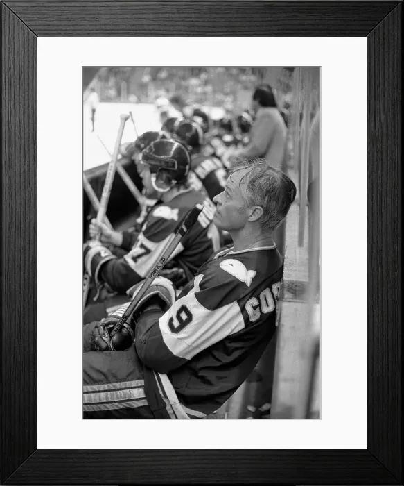 Framed Print : Gordon Howe on Bench During Hockey Game Framed Print : Gordon Howe on Bench During Hockey Game