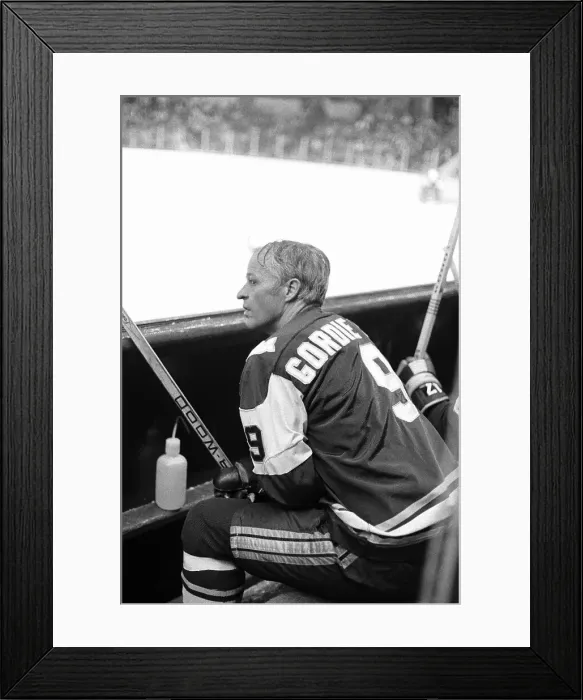 Framed Print : Gordon Howe on Bench During Hockey Game Framed Print : Gordon Howe on Bench During Hockey Game