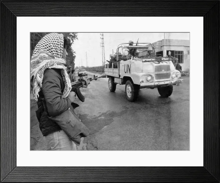 Framed Print : Soldier Watching United Nations Jeep Framed Print : Soldier Watching United Nations Jeep