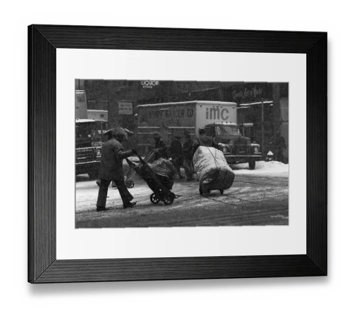 Framed Print : Garment District Delivery Boys Fight Snow Framed Print : Garment District Delivery Boys Fight Snow