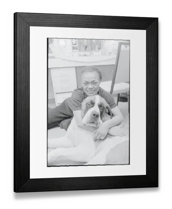 Framed Print : Eartha Kitt Sitting with Her Saint Bernard July Framed Print : Eartha Kitt Sitting with Her Saint Bernard July