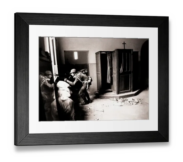 Framed Print : Soldier Positioned at Window of Church