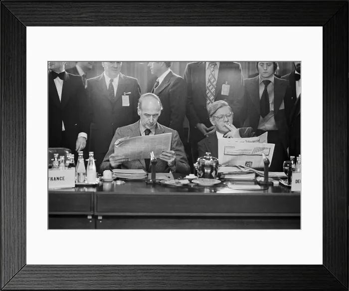Framed Print : Helmut Schmidt and Giscard D'Estaing at Conference Table