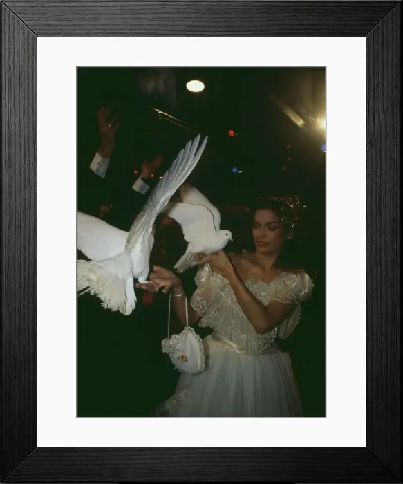 Framed Print : Bianca Jagger With Doves Framed Print : Bianca Jagger With Doves