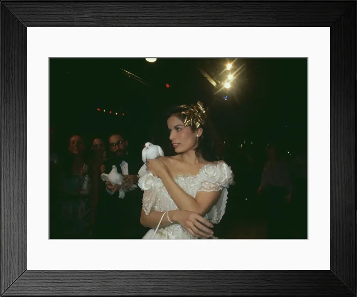 Framed Print : Bianca Jagger With Doves Framed Print : Bianca Jagger With Doves