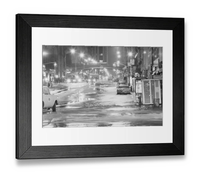 Framed Print : Night Flood In Midtown Street W / Cars