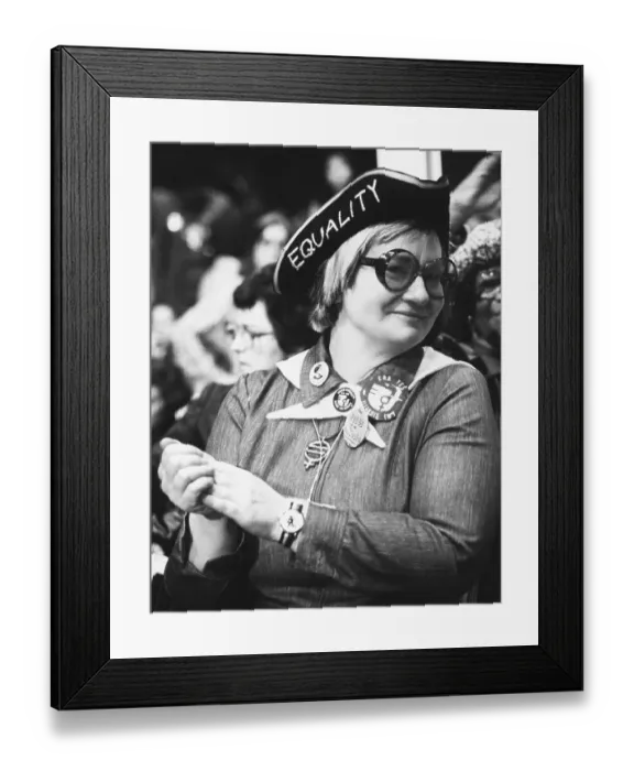 Framed Print : Woman in Equality Hat at Women's Conference Framed Print : Woman in Equality Hat at Women's Conference