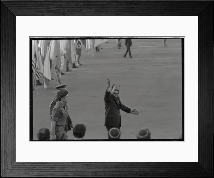 Framed Print : Portrait of Anwar Sadat Waving Framed Print : Portrait of Anwar Sadat Waving