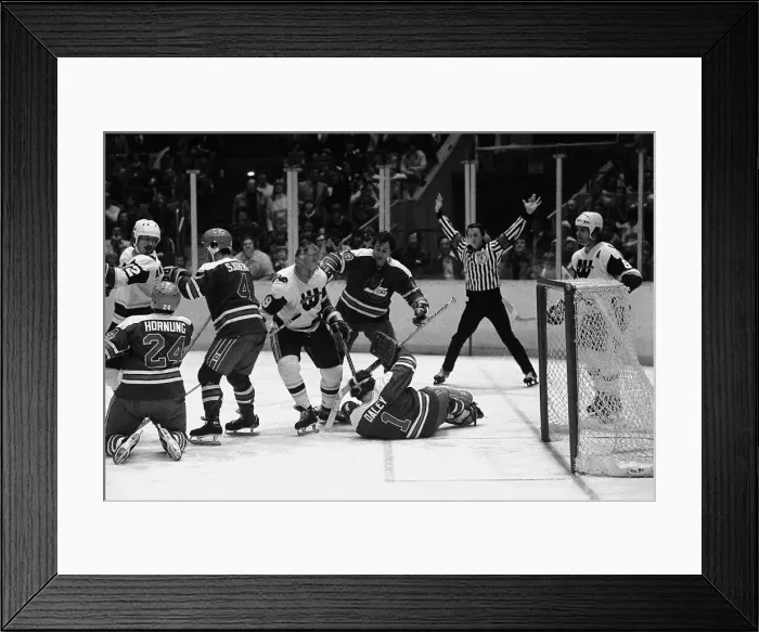 Framed Print : Hockey Goalie Blocking Shot Framed Print : Hockey Goalie Blocking Shot