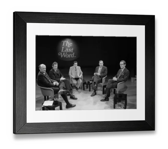 Framed Print : Ed Koch. TV reporter Gabe Pressman moderates election-eve debates between Framed Print : Ed Koch. TV reporter Gabe Pressman moderates election-eve debates between