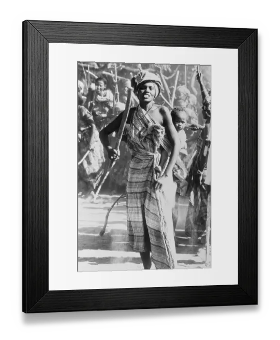Framed Print : Woman W / Child Joins Club-Wielding Crowd