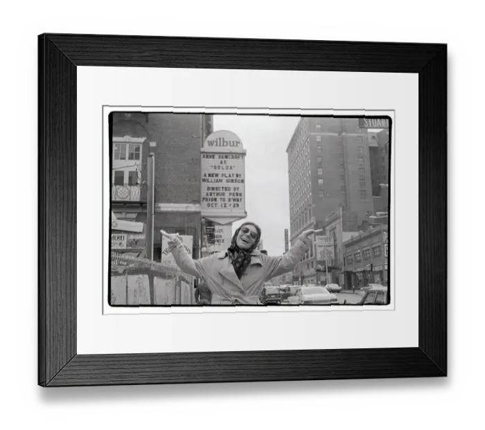 Framed Print : Actress Anne Bancroft near Two Identical Theater Marquis Framed Print : Actress Anne Bancroft near Two Identical Theater Marquis