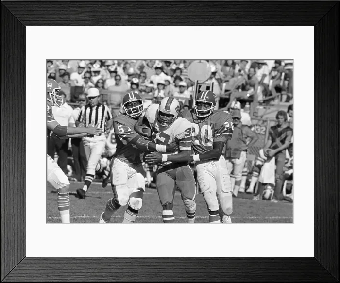 Framed Print : O.J. Simpson Held by Denver Broncos Tacklers Framed Print : O.J. Simpson Held by Denver Broncos Tacklers