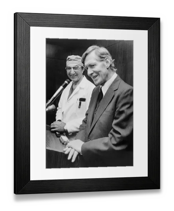 Framed Print : Michael E. DeBakey With His Patient at Press Conference Framed Print : Michael E. DeBakey With His Patient at Press Conference
