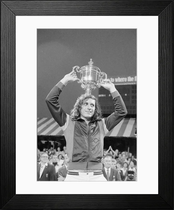 Framed Print : Guillermo Vilas Holding U.S. Open Trophy Framed Print : Guillermo Vilas Holding U.S. Open Trophy