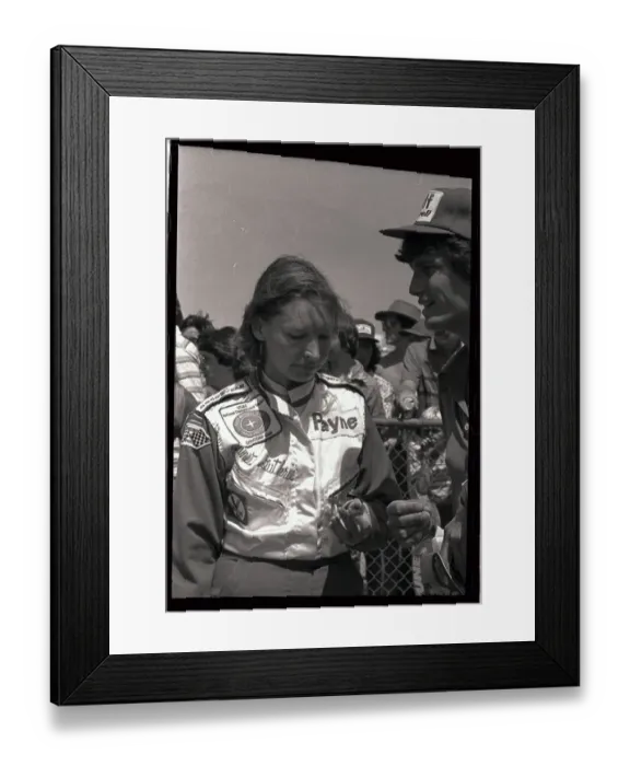 Framed Print : Janet Guthrie Holding Broken Clamp Framed Print : Janet Guthrie Holding Broken Clamp