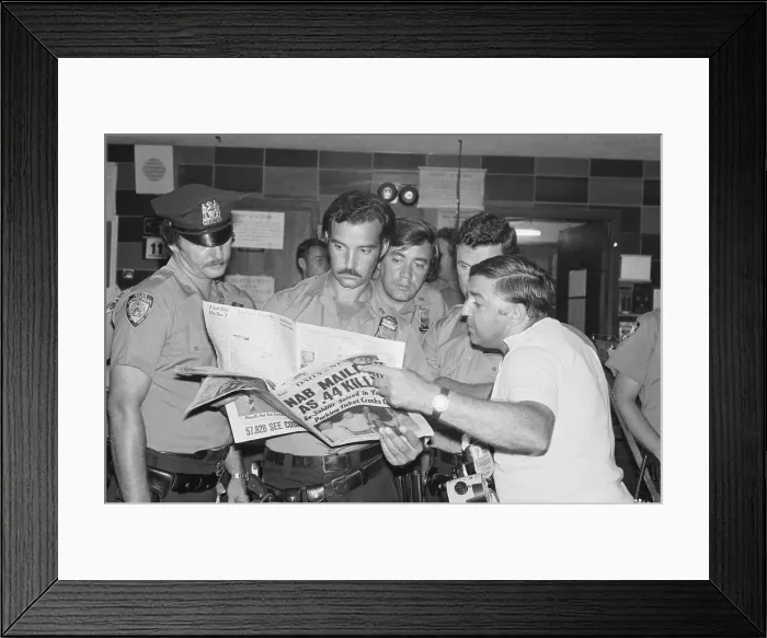 Framed Print : Police Standing Together and Reading Daily News Newspaper Framed Print : Police Standing Together and Reading Daily News Newspaper