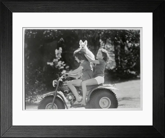 Framed Print : Youngsters and Dog On Motor Bike Framed Print : Youngsters and Dog On Motor Bike