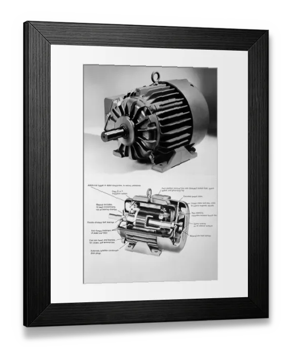 Framed Print : Photo and Diagram of Electric Motor Framed Print : Photo and Diagram of Electric Motor