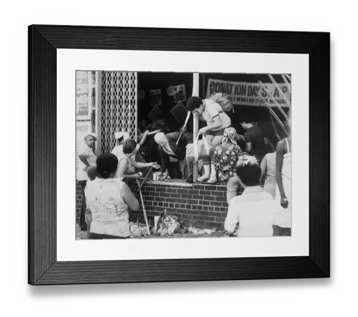 Framed Print : Looters Breaking into Store Framed Print : Looters Breaking into Store