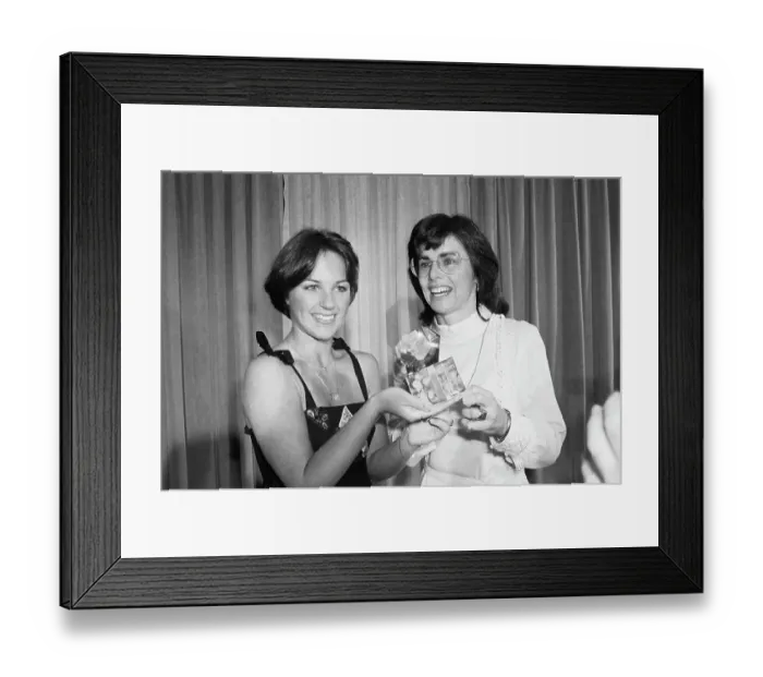 Framed Print : Billie Jean King Giving Dorothy Hamill an Olympic Award Framed Print : Billie Jean King Giving Dorothy Hamill an Olympic Award