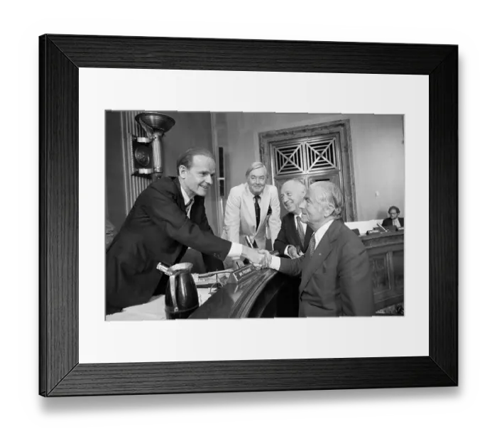Framed Print : Abraham Beame Shaking Hands with William Proxmire at Senate Meeting Framed Print : Abraham Beame Shaking Hands with William Proxmire at Senate Meeting