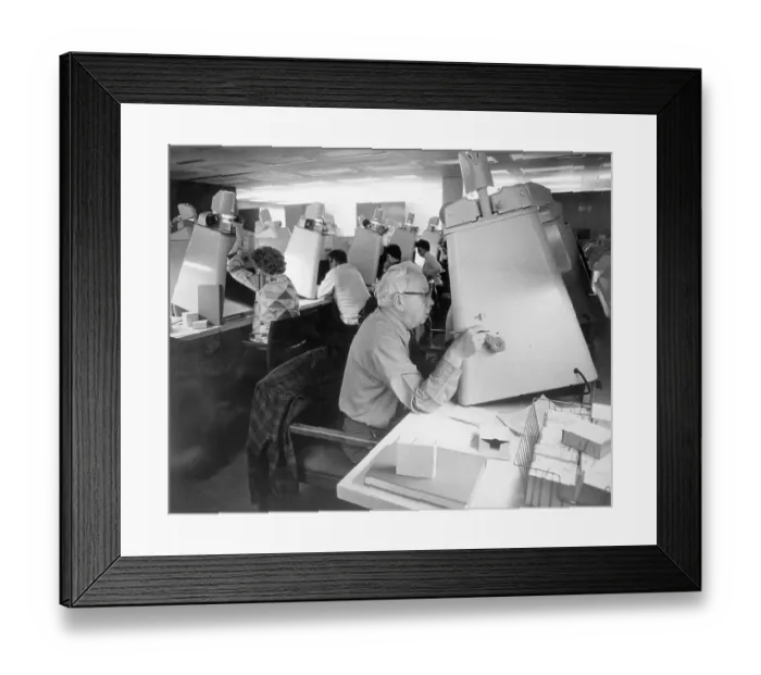 Framed Print : Elderly Man Using Microfilm Machine Framed Print : Elderly Man Using Microfilm Machine
