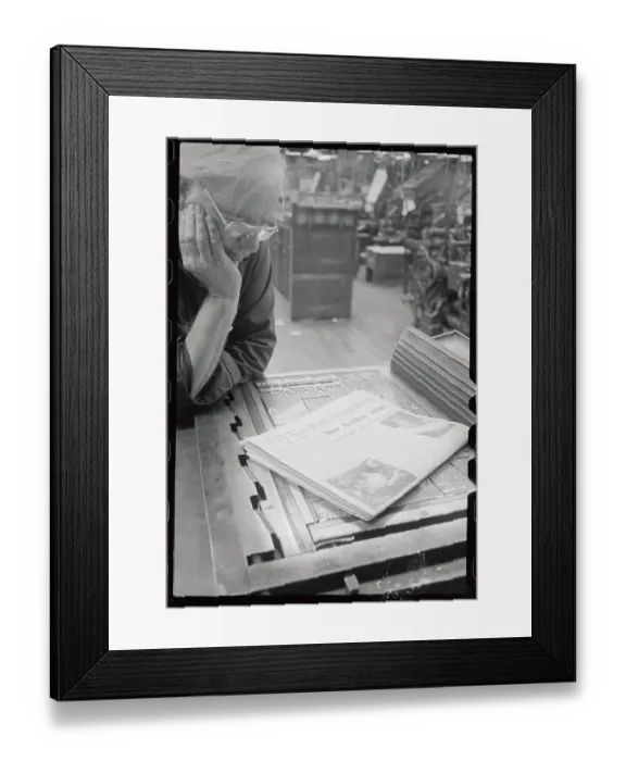 Framed Print : Pressman Looking at Last Edition of Long Island Press Framed Print : Pressman Looking at Last Edition of Long Island Press