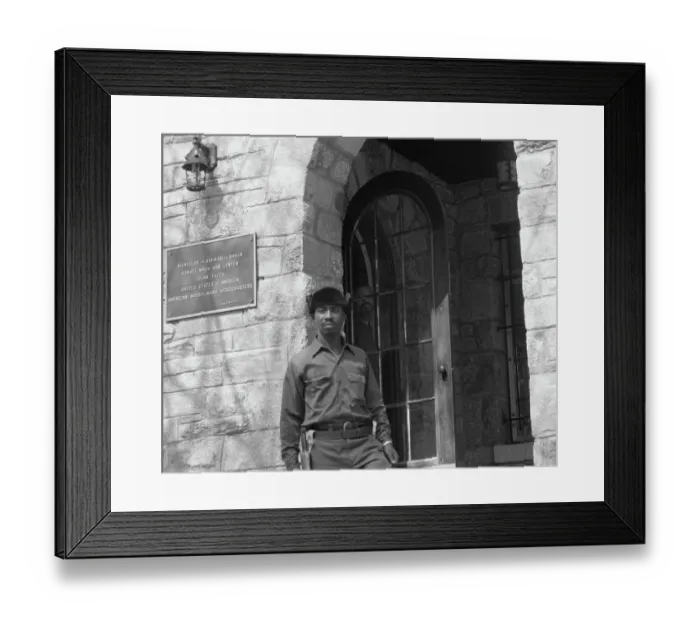 Framed Print : Hamaas Abdul Khaalis at the Door of Hanafi Muslim Headquarters