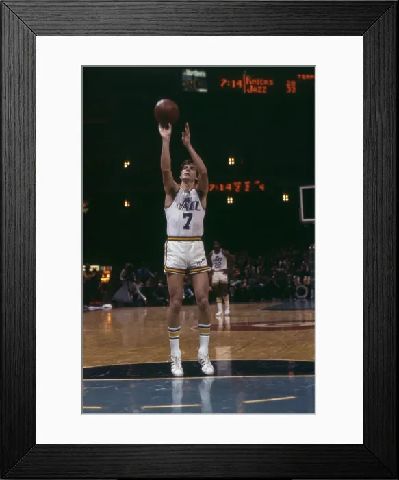 Framed Print : Jazz Player Pete Maravich in Basketball Action Framed Print : Jazz Player Pete Maravich in Basketball Action