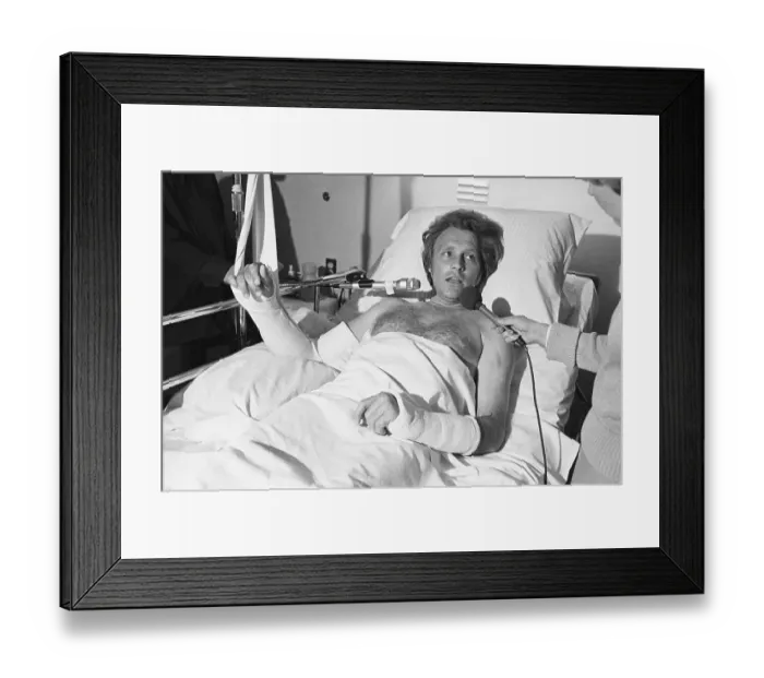 Framed Print : Evel Knievel Giving Interviews in Hospital Framed Print : Evel Knievel Giving Interviews in Hospital