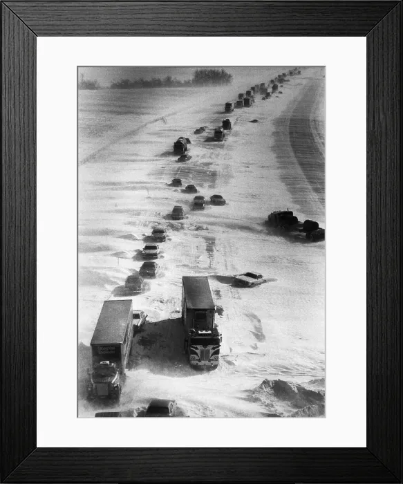 Framed Print : Cars Abandoned on Snowy Highway Framed Print : Cars Abandoned on Snowy Highway