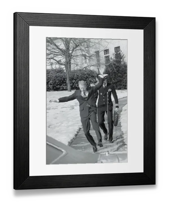 Framed Print : Jimmy Carter Slipping on Sidewalk Framed Print : Jimmy Carter Slipping on Sidewalk