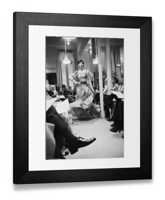 Framed Print : Woman Modeling Floral Print Gown by Coco Chanel Framed Print : Woman Modeling Floral Print Gown by Coco Chanel