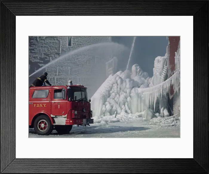 Framed Print : Fire Scene Freezes Over