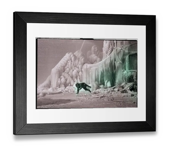 Framed Print : Fireman Slipping on Ice During a Fire Framed Print : Fireman Slipping on Ice During a Fire
