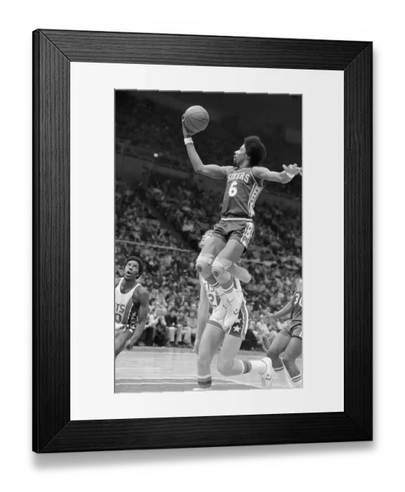 Framed Print : Julius Erving Leaping to Make Basket