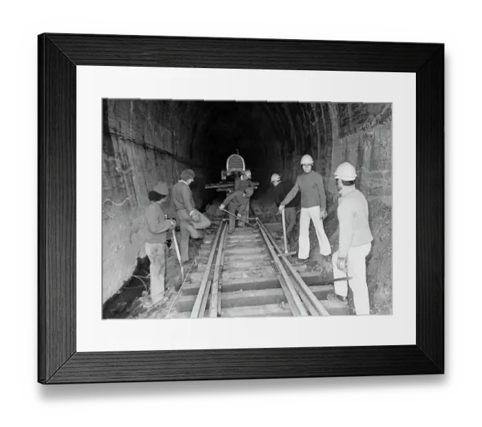 Framed Print : Railroad Workers Constructing Tracks Through Tunnel Framed Print : Railroad Workers Constructing Tracks Through Tunnel