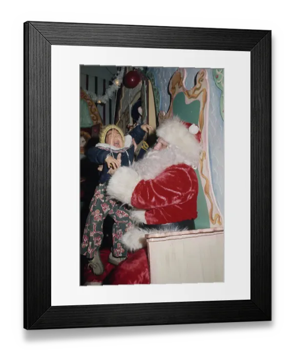 Framed Print : Crying Toddler with Santa Claus Framed Print : Crying Toddler with Santa Claus