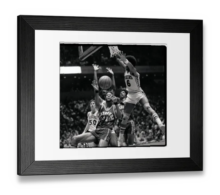 Framed Print : Julius Erving Leaping to Make Block Framed Print : Julius Erving Leaping to Make Block
