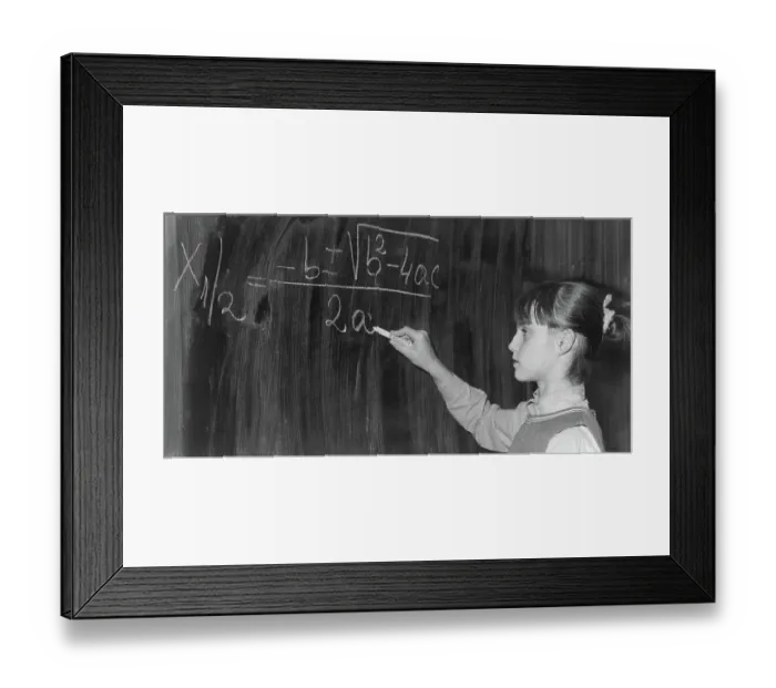Framed Print : Nadia Comaneci Writing on Blackboard at School Framed Print : Nadia Comaneci Writing on Blackboard at School