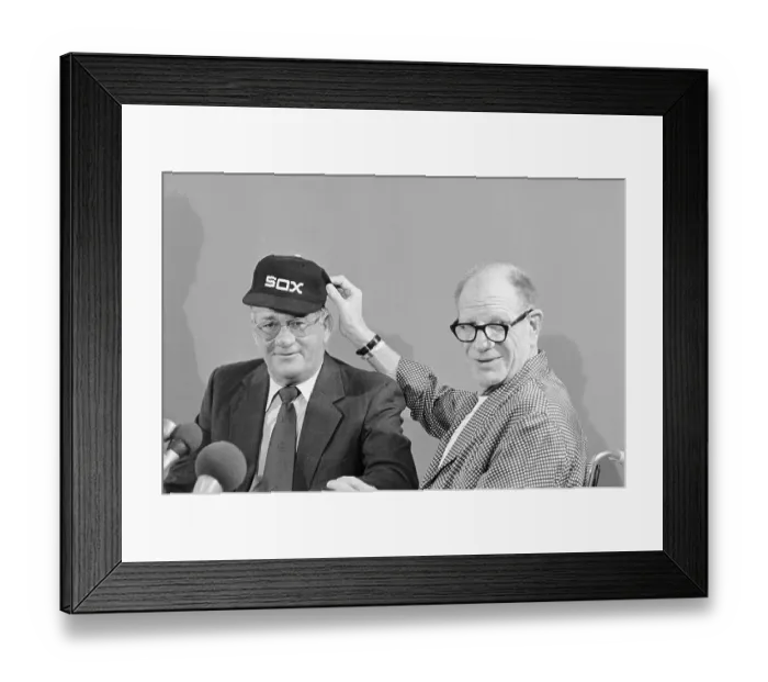 Framed Print : Bill Veeck Placing Cap on Bob Lemon