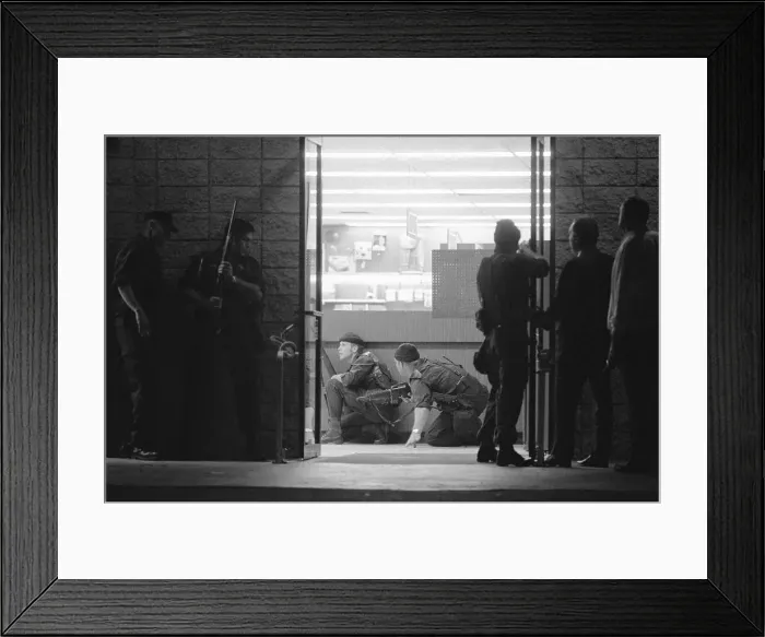 Framed Print : SWAT Team Crouching Behind Counter Framed Print : SWAT Team Crouching Behind Counter