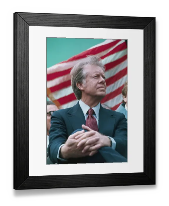 Framed Print : President Jimmy Carter Seated near American Flag Framed Print : President Jimmy Carter Seated near American Flag