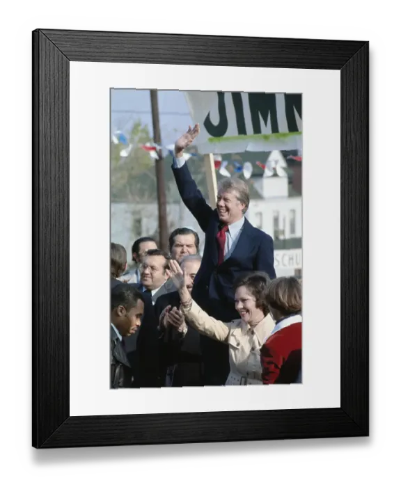 Framed Print : Jimmy Carter Waving with Wife Framed Print : Jimmy Carter Waving with Wife