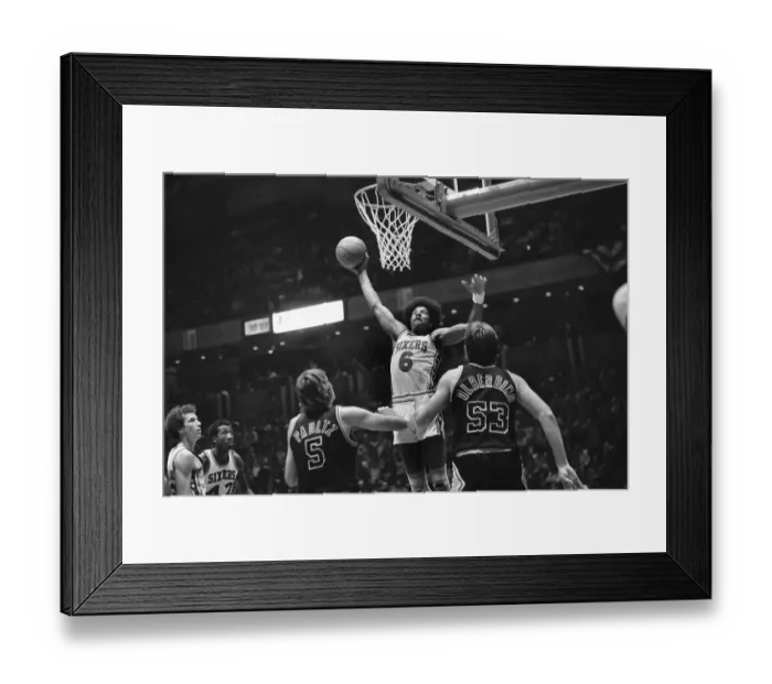 Framed Print : Players Watching Julius Erving About to Score