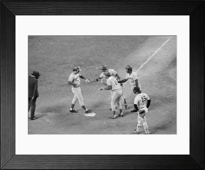 Framed Print : Teammates Congratulating Johnny Bench at Home Plate Framed Print : Teammates Congratulating Johnny Bench at Home Plate