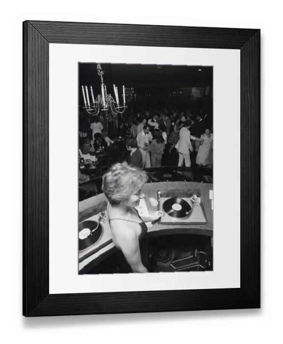 Framed Print : Interior of Disco with Female Disc Jockey Framed Print : Interior of Disco with Female Disc Jockey