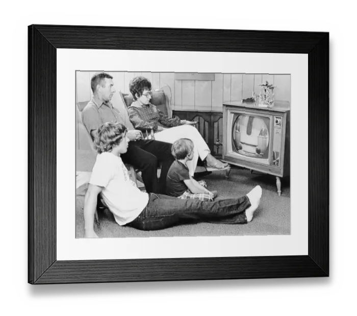 Framed Print : Family Watches Presidential Debate on TV Framed Print : Family Watches Presidential Debate on TV