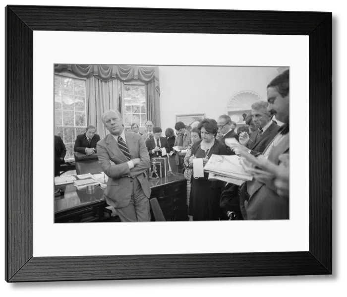 Framed Print : Helen Thomas Taking Notes at President Ford Conference Framed Print : Helen Thomas Taking Notes at President Ford Conference